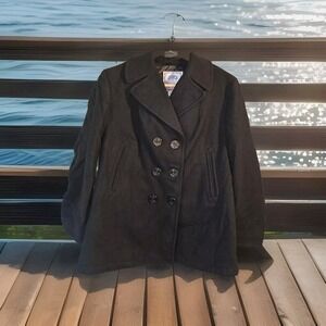 DSCP Navy Pea Coat Vintage Womens 14R Black USA Heavy Wool Military look
